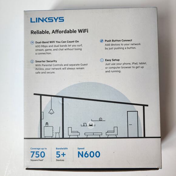Linksys Dual Band WiFi 4 Router 750 Feet 5 Devices N600 Speed Lightly Used E2500 - Picture 11 of 14